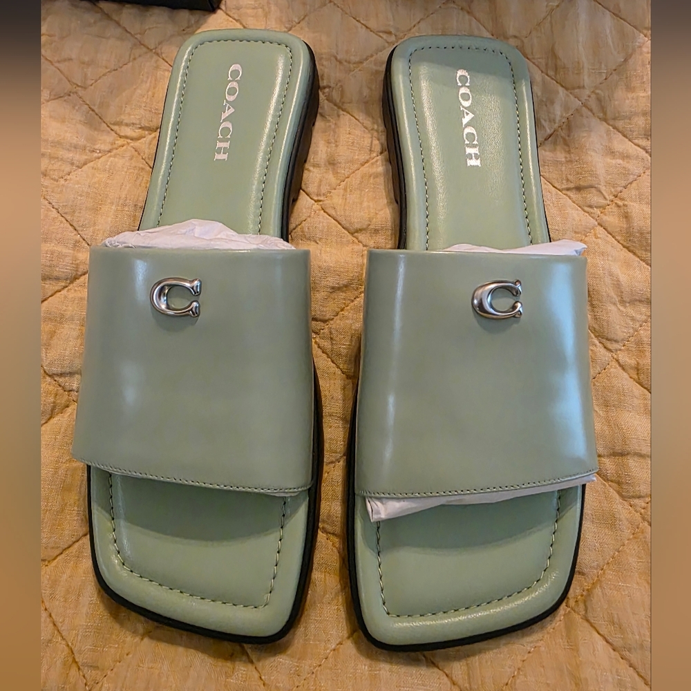 New In Box Coach Florence Leather Slides β Pale Pistachio Size 9.5B - Picture 4 of 13